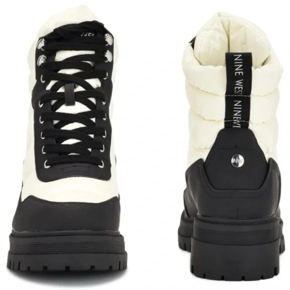 Nine West Women’s Pilar3 Lug Sole Black and White Boots - Picture 5 of 9